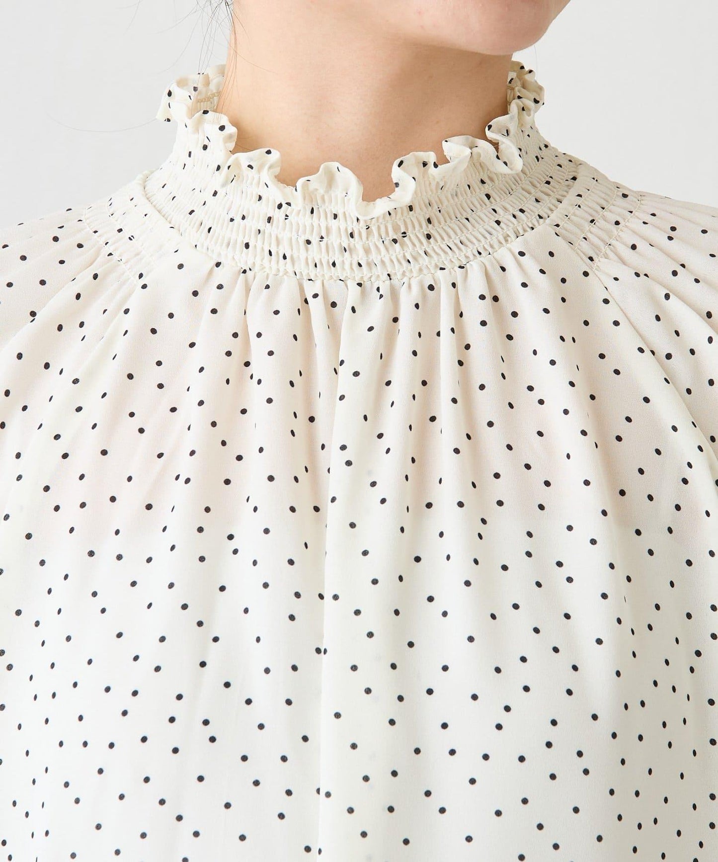 高領褶皺波點襯衫/禮服