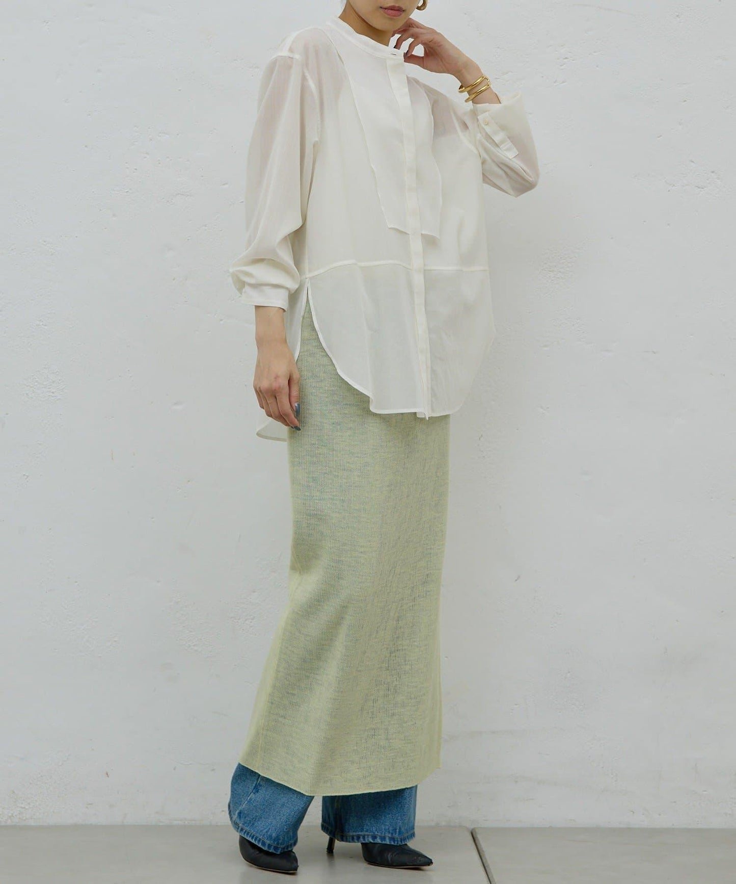 【HERITANOVUM】透視羅紋針織半身裙