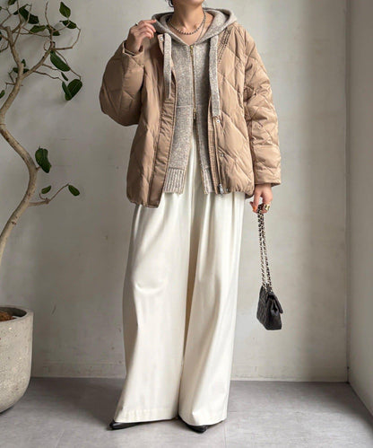 彈力塔夫綢羅紋袖短款羽絨服