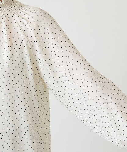 高領褶皺波點襯衫/禮服