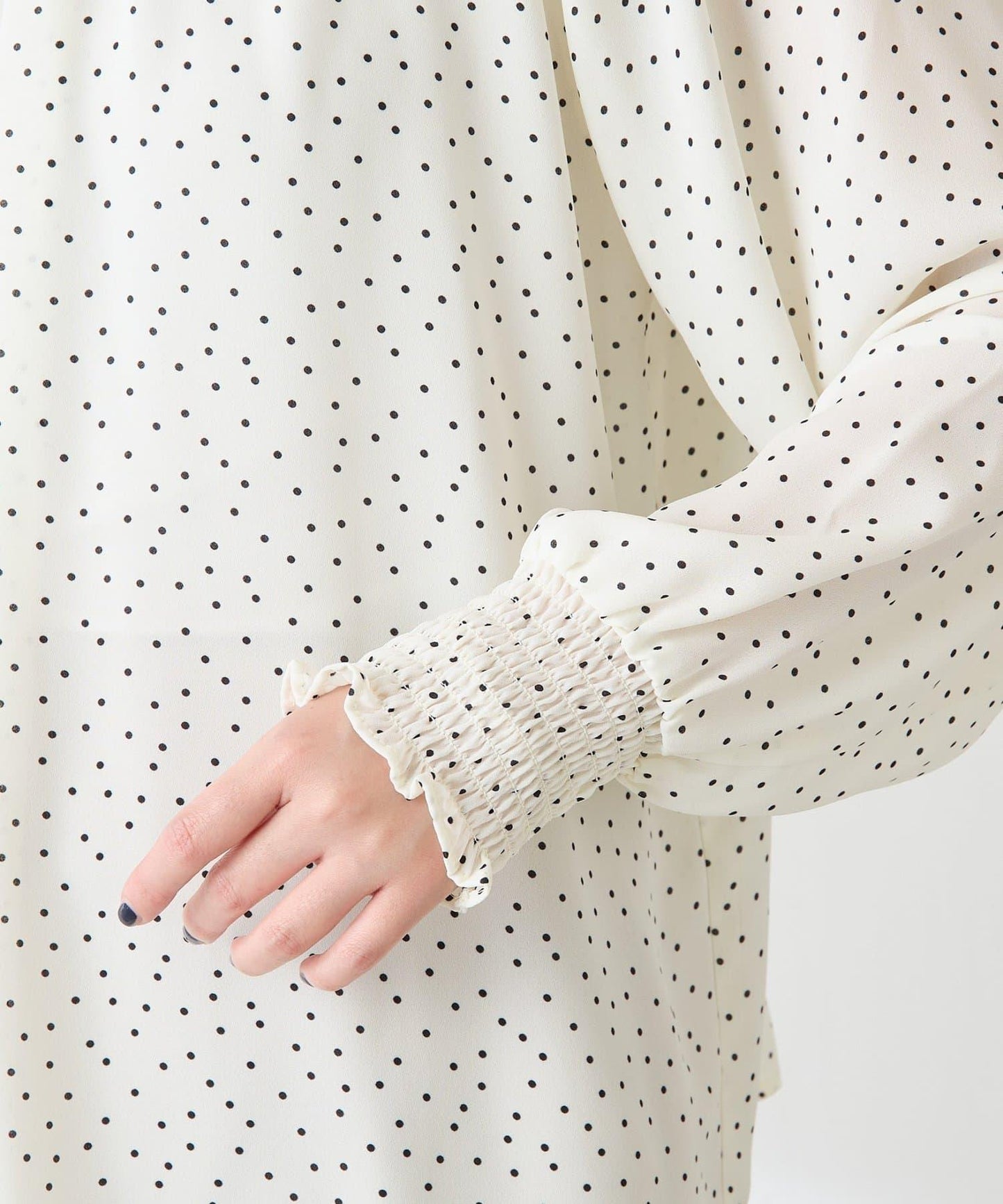 高領褶皺波點襯衫/禮服