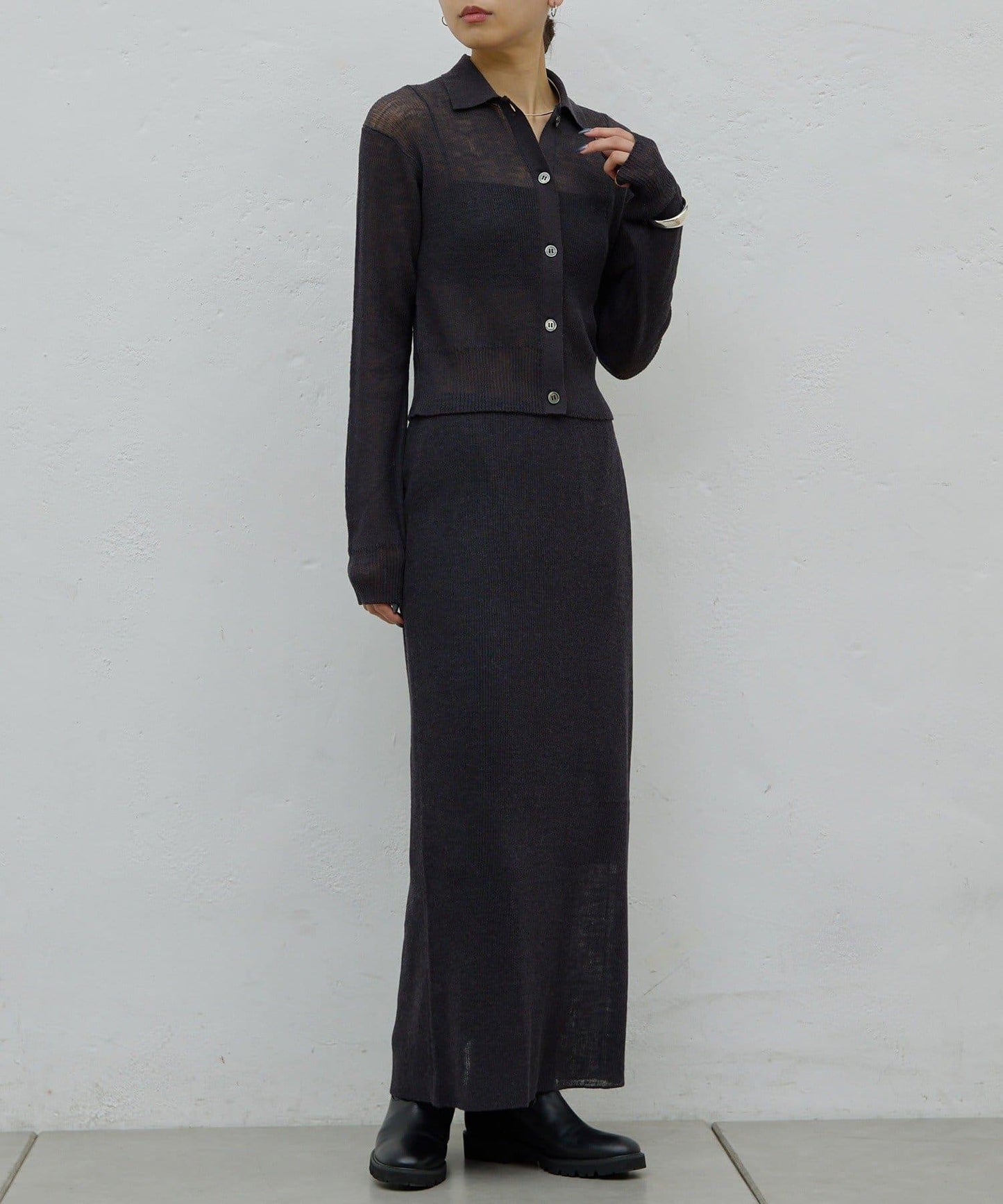 【HERITANOVUM】透視羅紋針織半身裙