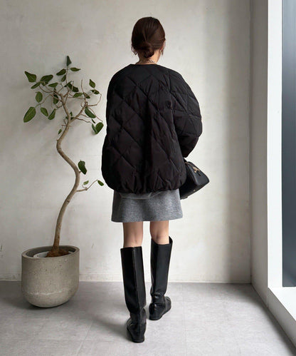 彈力塔夫綢羅紋袖短款羽絨服