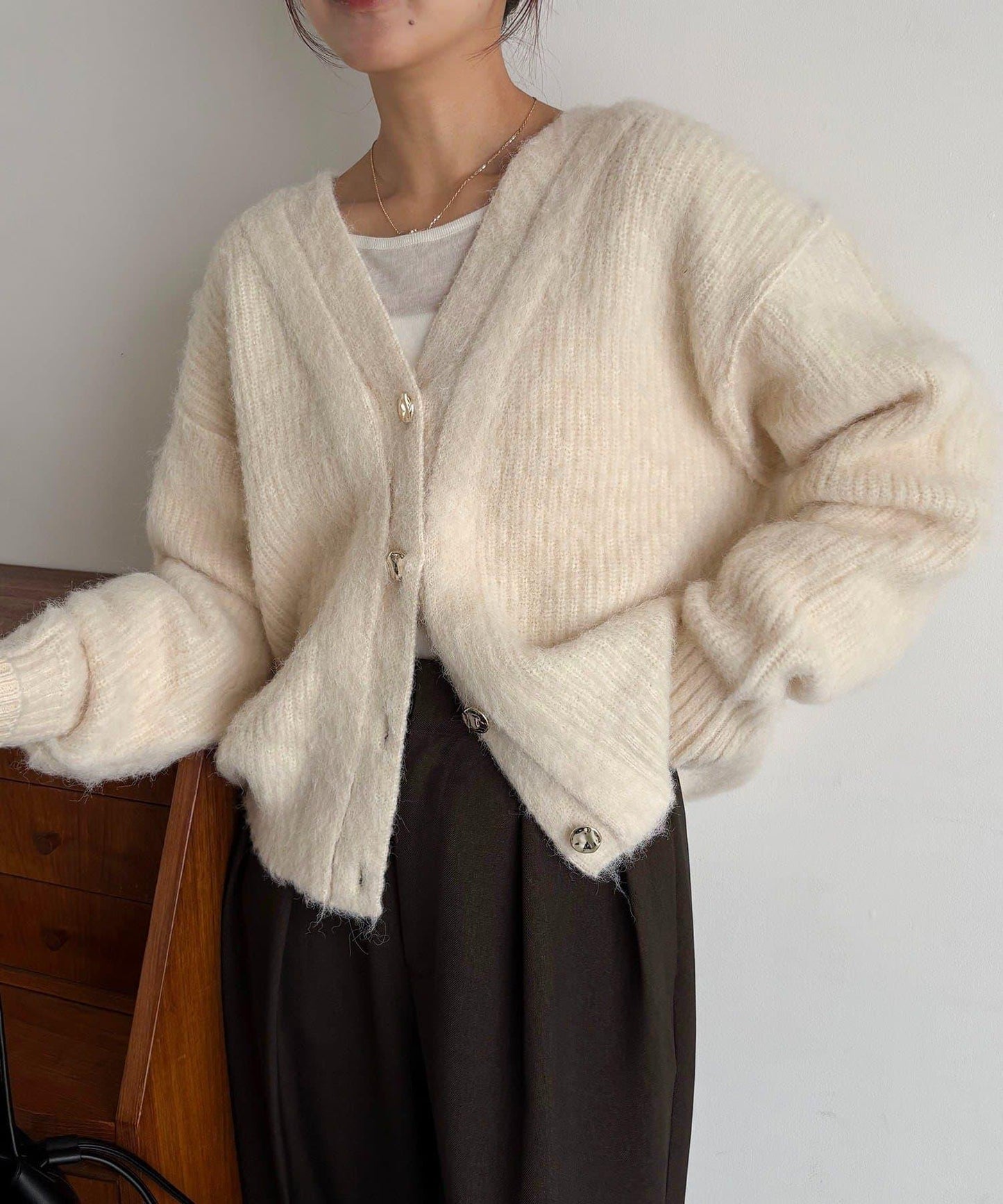 【HAPPY BAG対象】微妙色調紐扣疊穿風開衫