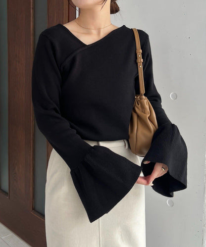 CAPRICIEUX LE'MAGE 喇叭袖 不對稱領 針織上衣