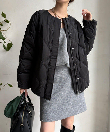 彈力塔夫綢羅紋袖短款羽絨服
