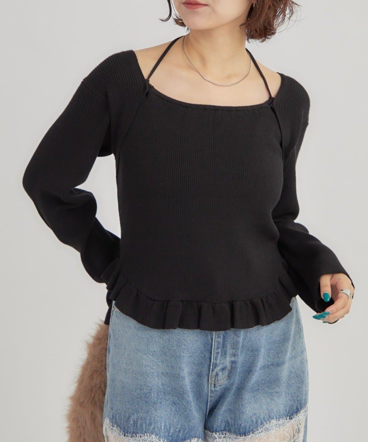 荷葉邊層疊針織衫