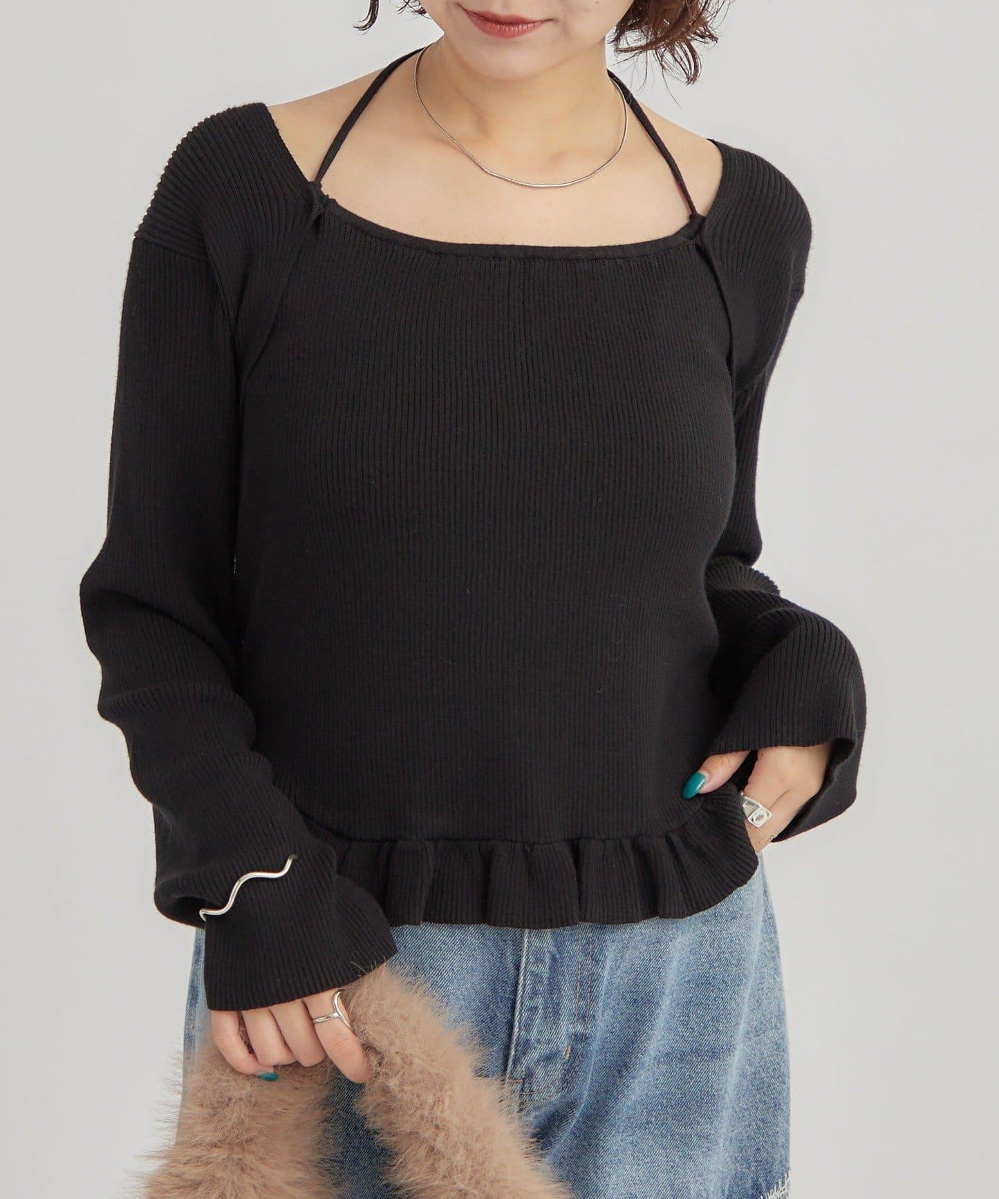 荷葉邊層疊針織衫