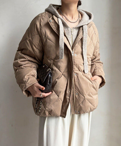 彈力塔夫綢羅紋袖短款羽絨服