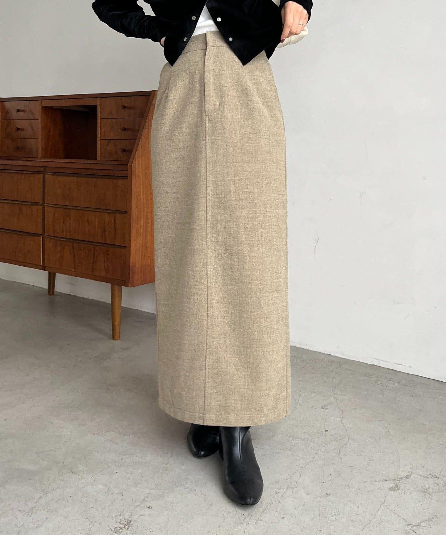 【HAPPY BAG対象】桃皮絨直筒裙