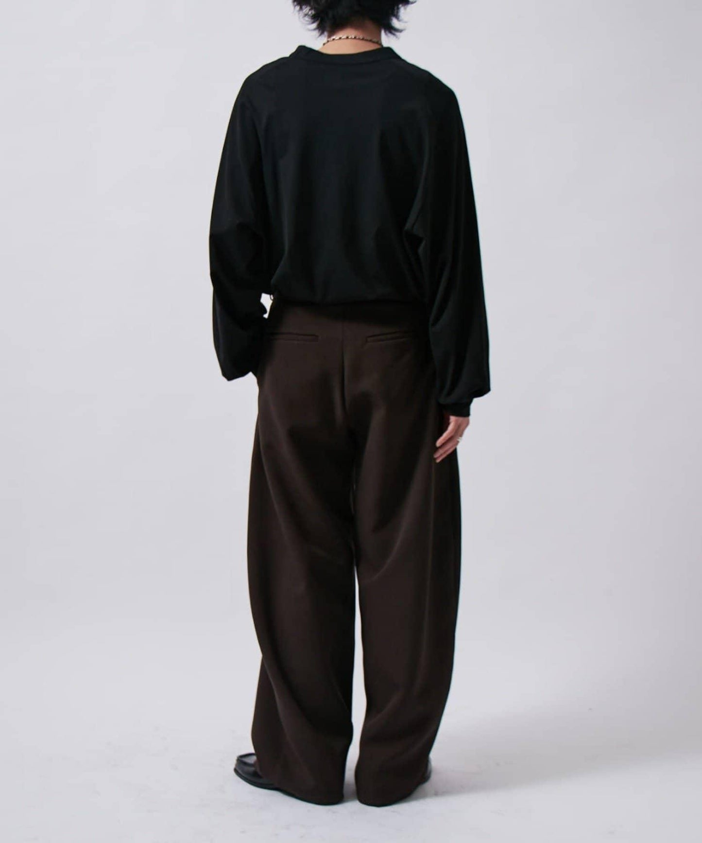 配腰帶雙層布氣球弧形休閒褲