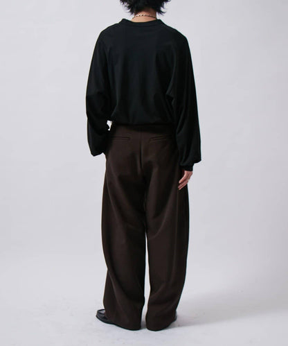 配腰帶雙層布氣球弧形休閒褲