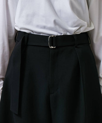 配腰帶雙層布氣球弧形休閒褲