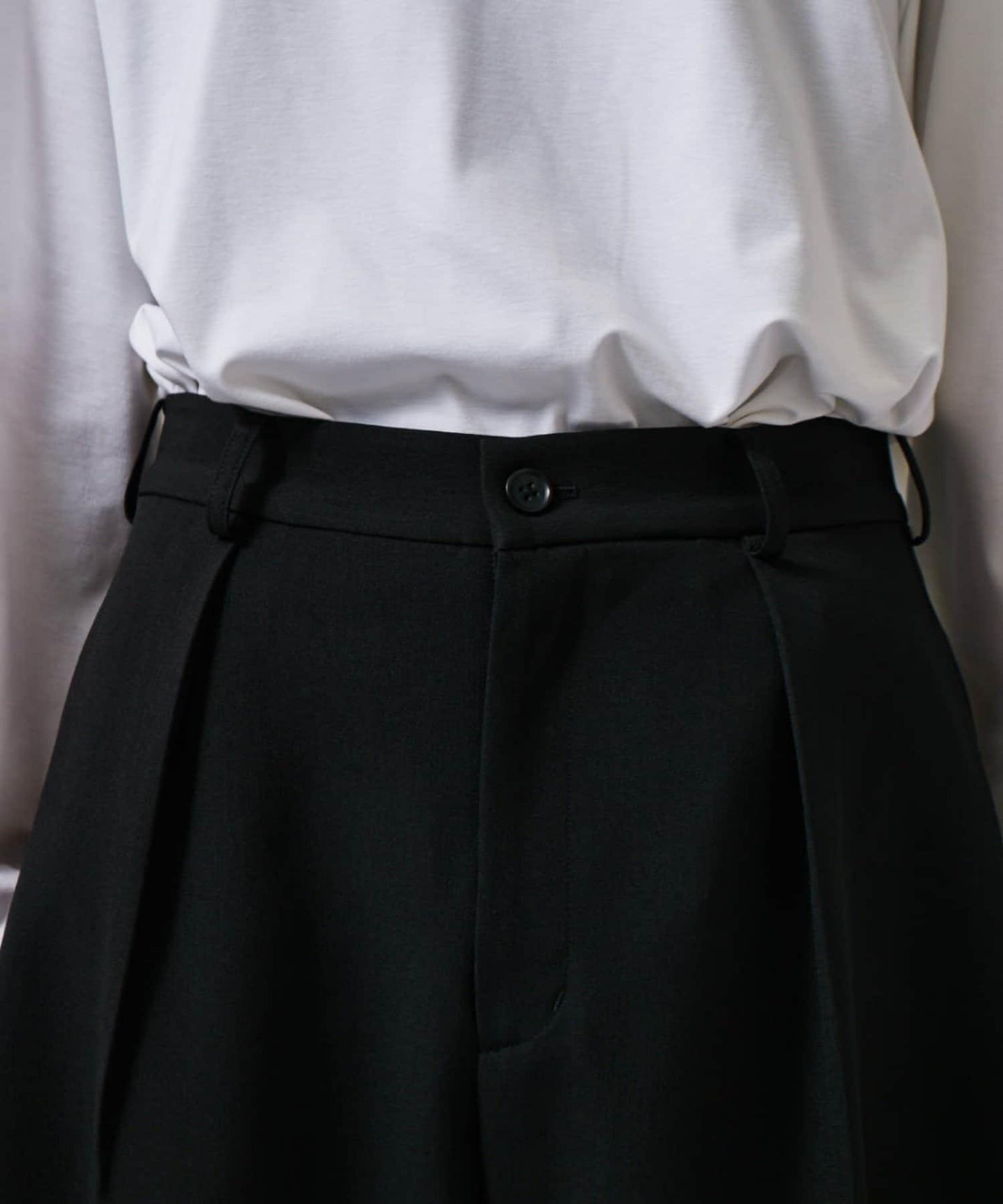 配腰帶雙層布氣球弧形休閒褲