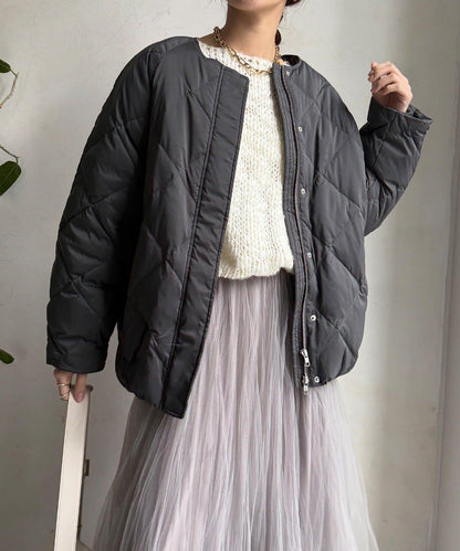 彈力塔夫綢羅紋袖短款羽絨服