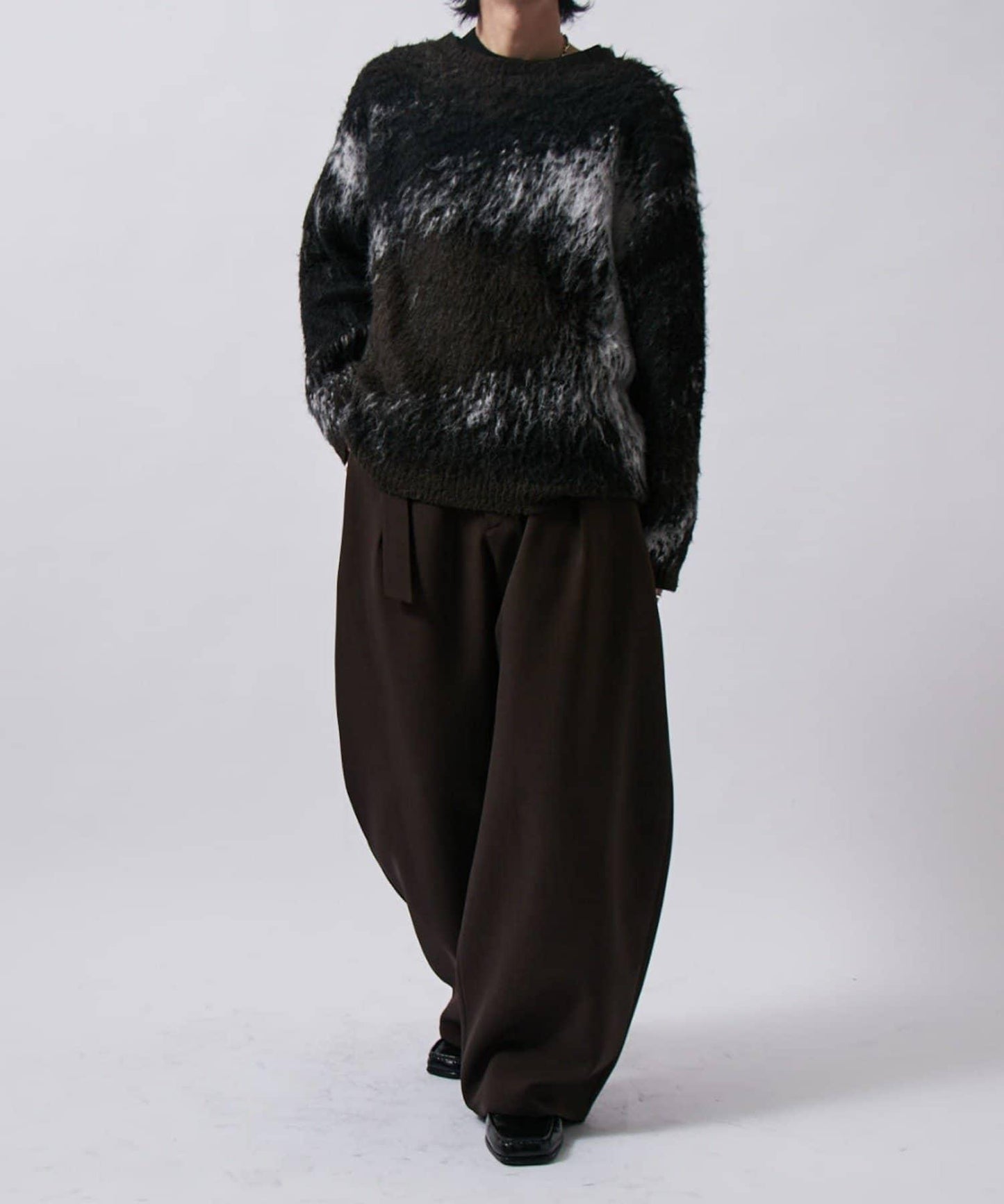 配腰帶雙層布氣球弧形休閒褲