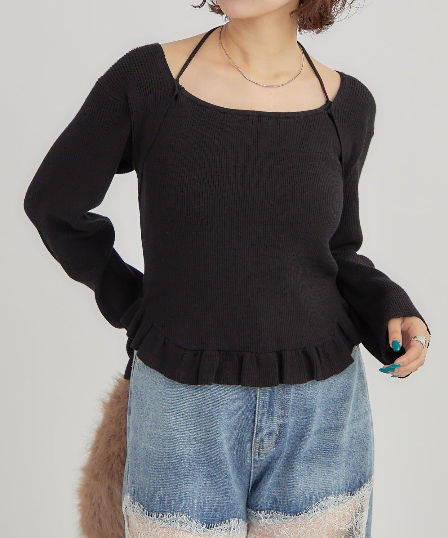 荷葉邊層疊針織衫