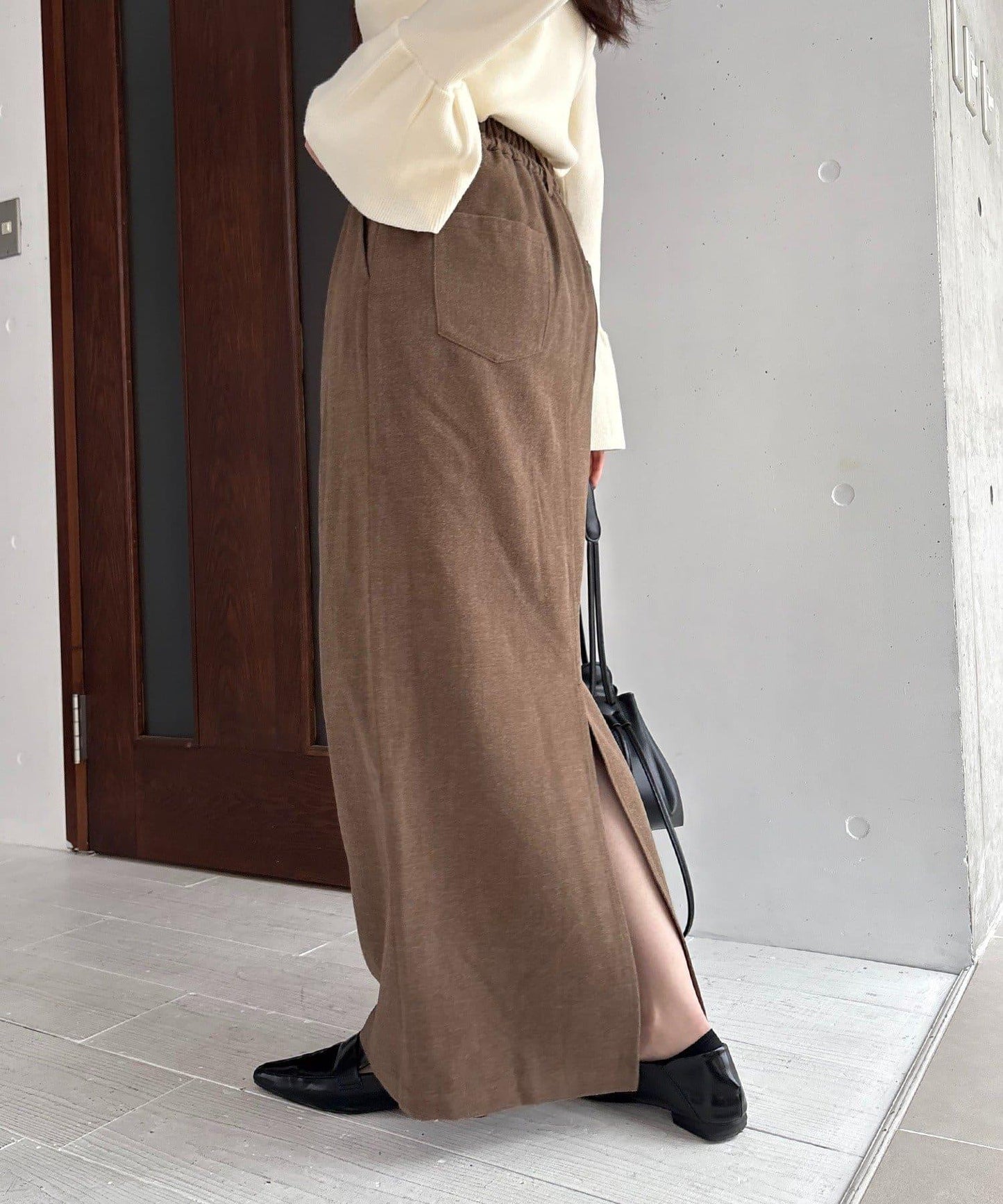 【HAPPY BAG対象】桃皮絨直筒裙