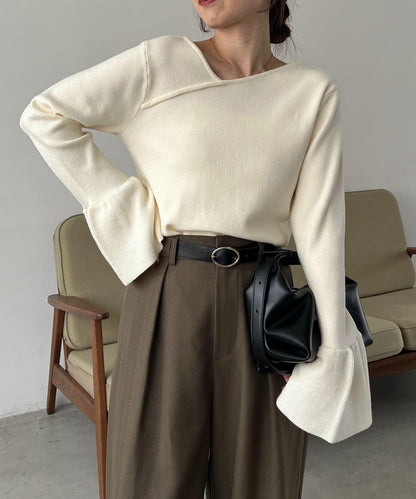 CAPRICIEUX LE'MAGE 喇叭袖 不對稱領 針織上衣