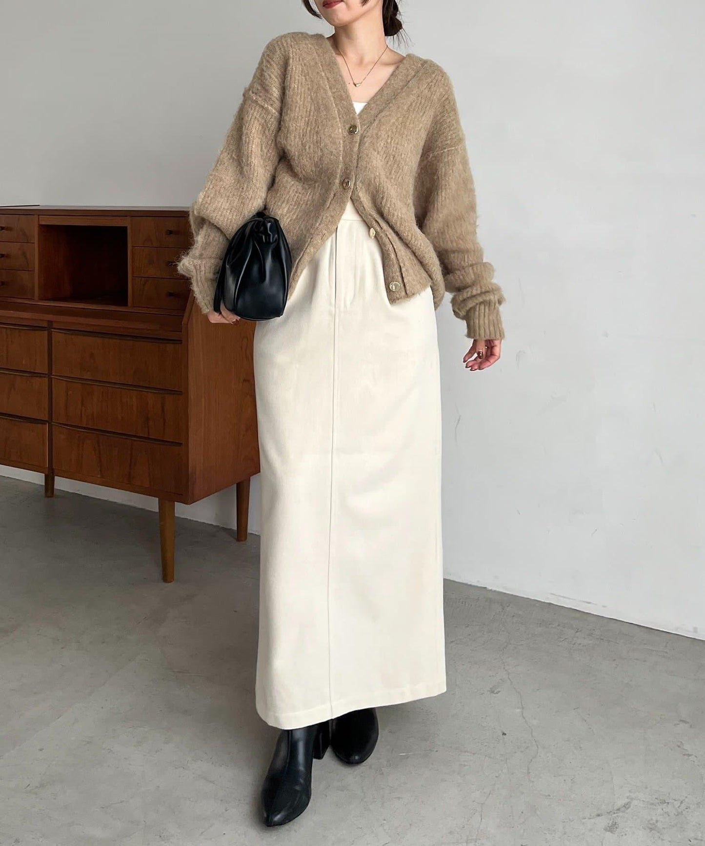 【HAPPY BAG対象】桃皮絨直筒裙