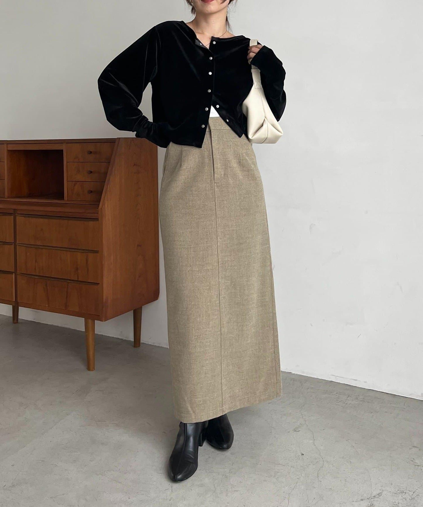 【HAPPY BAG対象】桃皮絨直筒裙