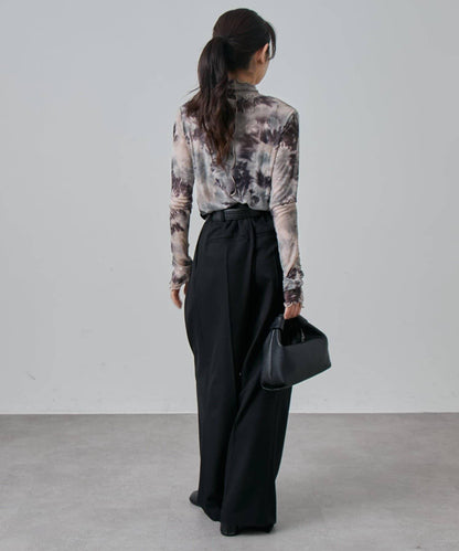 袖褶皺大理石紋透視上衣