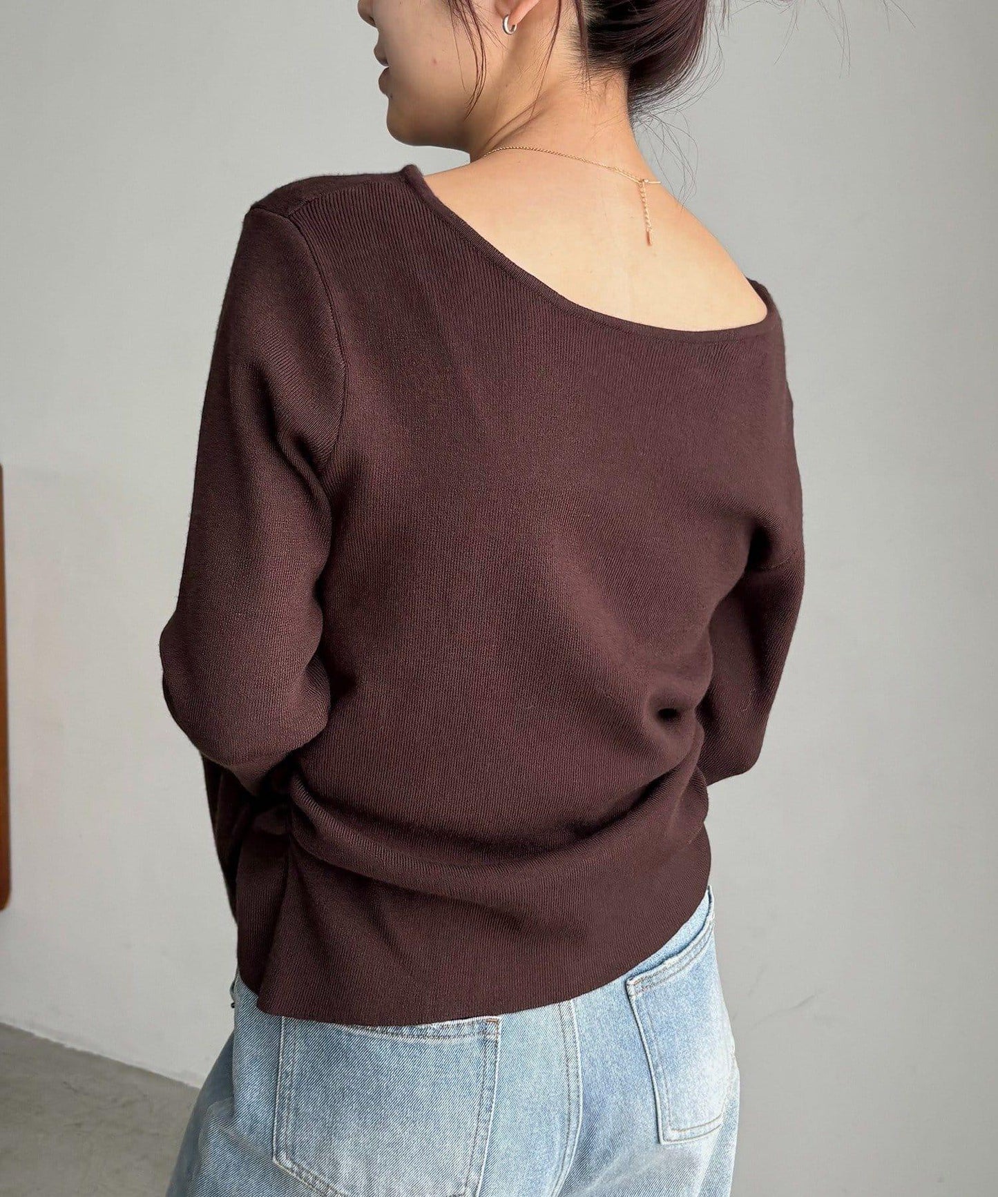 CAPRICIEUX LE'MAGE 喇叭袖 不對稱領 針織上衣