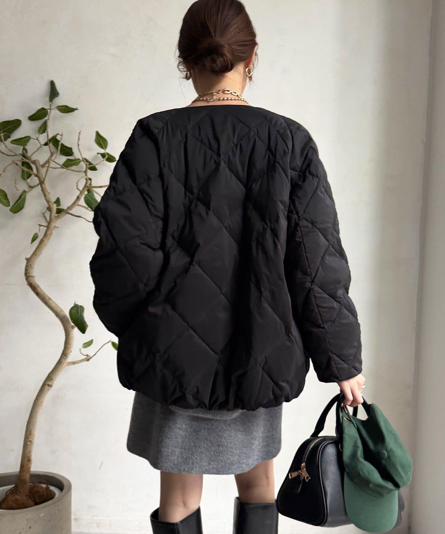 彈力塔夫綢羅紋袖短款羽絨服