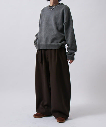 配腰帶雙層布氣球弧形休閒褲