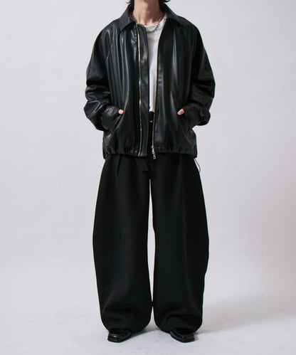 配腰帶雙層布氣球弧形休閒褲