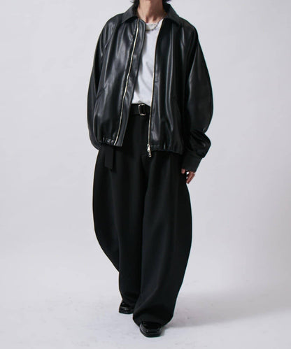 配腰帶雙層布氣球弧形休閒褲