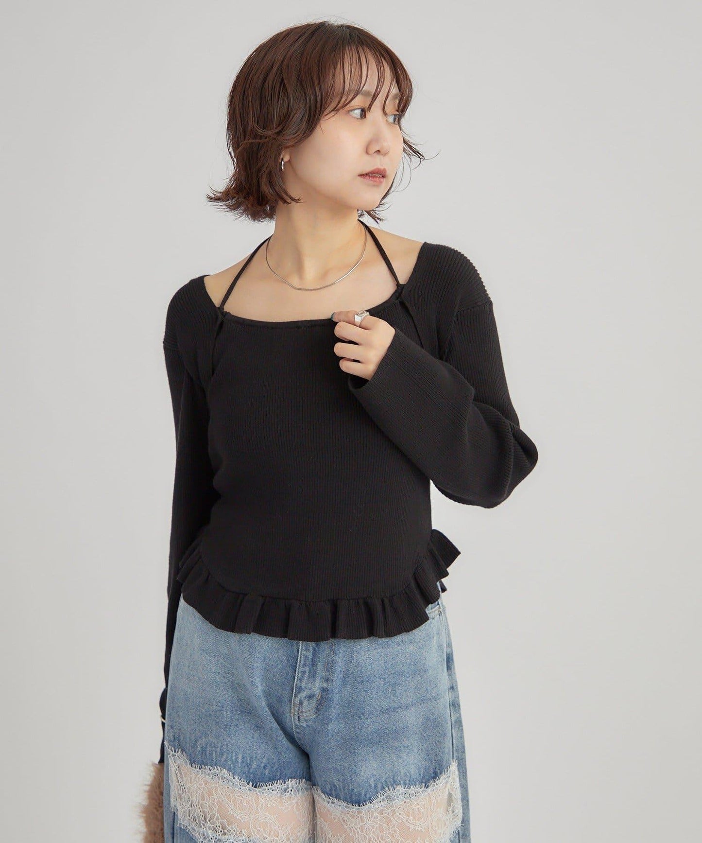 荷葉邊層疊針織衫