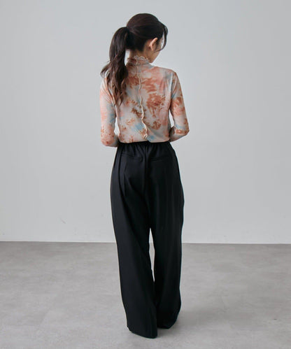 袖褶皺大理石紋透視上衣