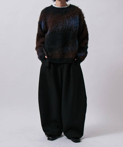 配腰帶雙層布氣球弧形休閒褲