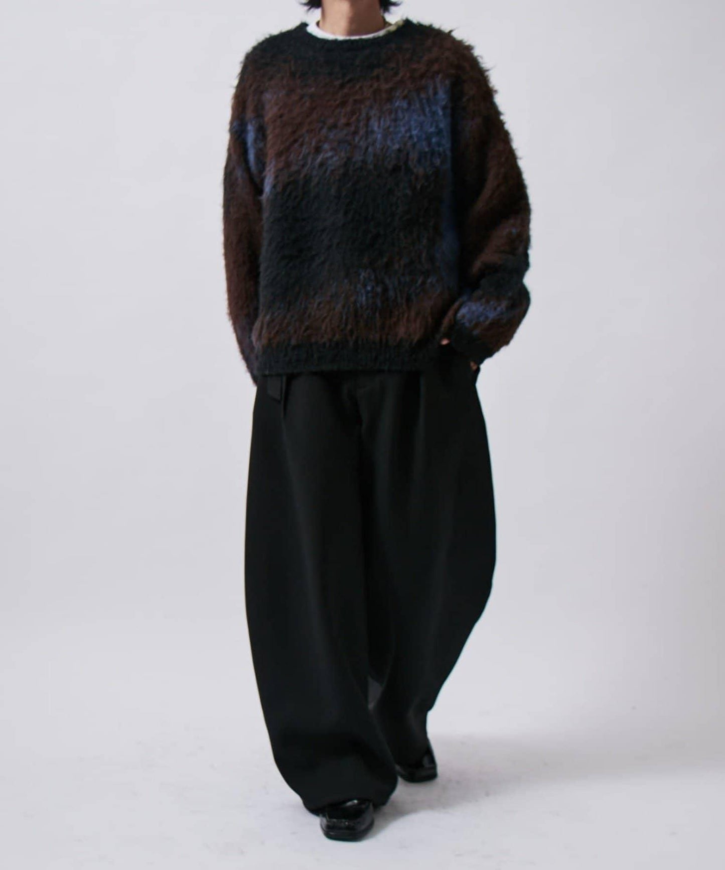 配腰帶雙層布氣球弧形休閒褲