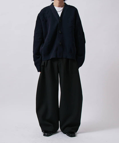 配腰帶雙層布氣球弧形休閒褲