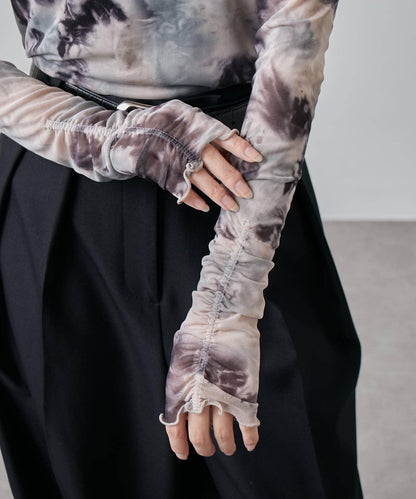 袖褶皺大理石紋透視上衣