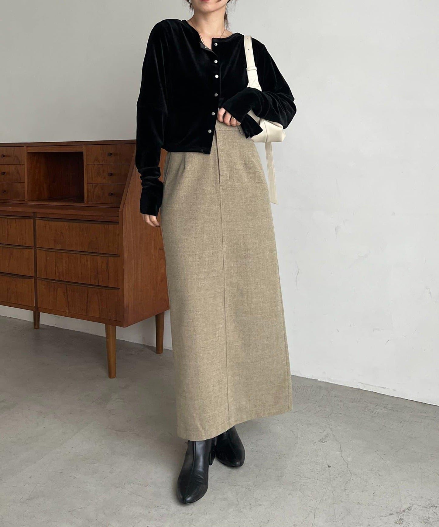 【HAPPY BAG対象】桃皮絨直筒裙