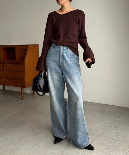 CAPRICIEUX LE'MAGE 喇叭袖 不對稱領 針織上衣