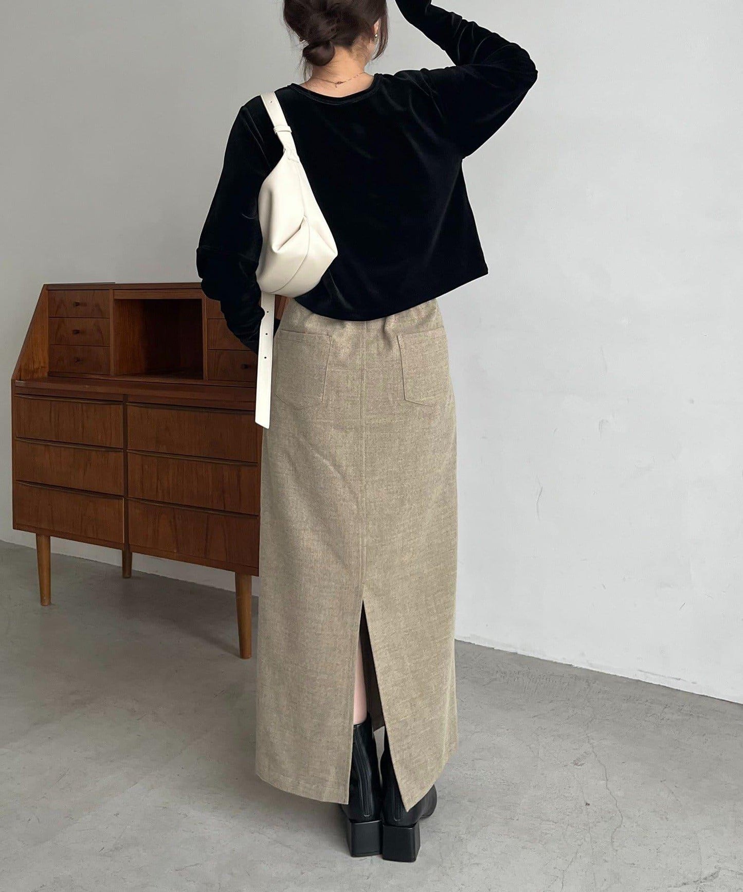 【HAPPY BAG対象】桃皮絨直筒裙