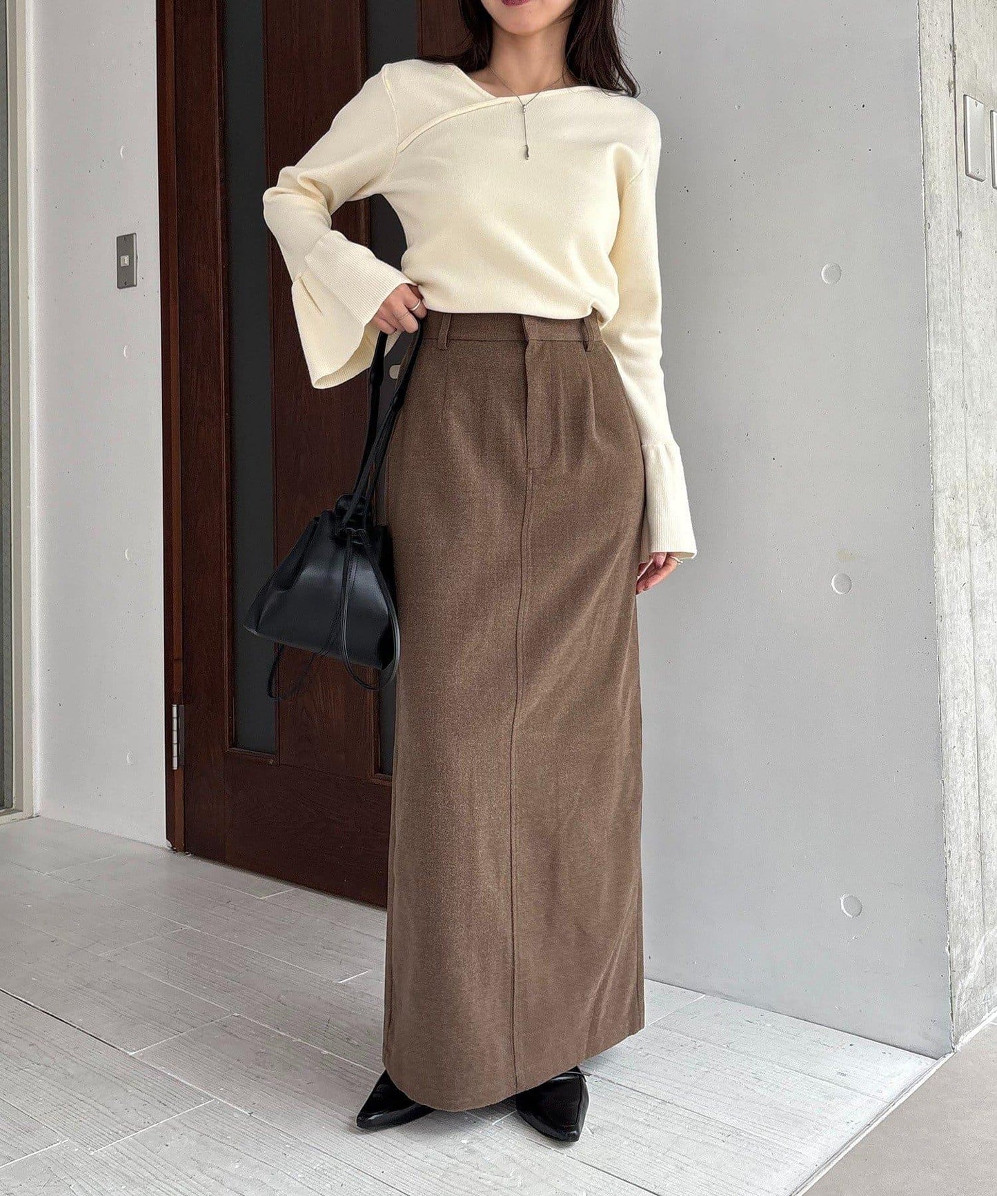 CAPRICIEUX LE'MAGE 喇叭袖 不對稱領 針織上衣