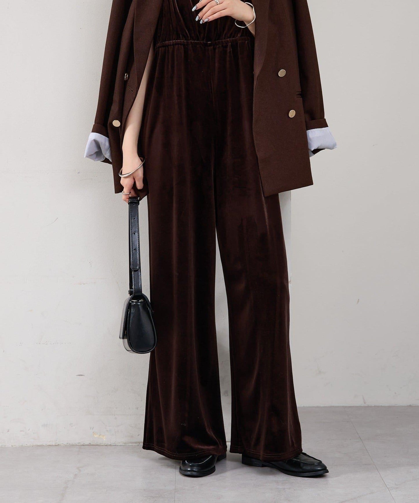 天鵝絨荷葉邊連體褲