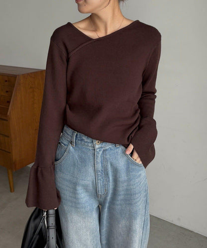 CAPRICIEUX LE'MAGE 喇叭袖 不對稱領 針織上衣