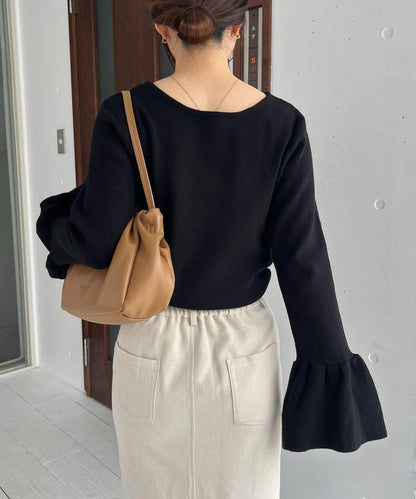 CAPRICIEUX LE'MAGE 喇叭袖 不對稱領 針織上衣