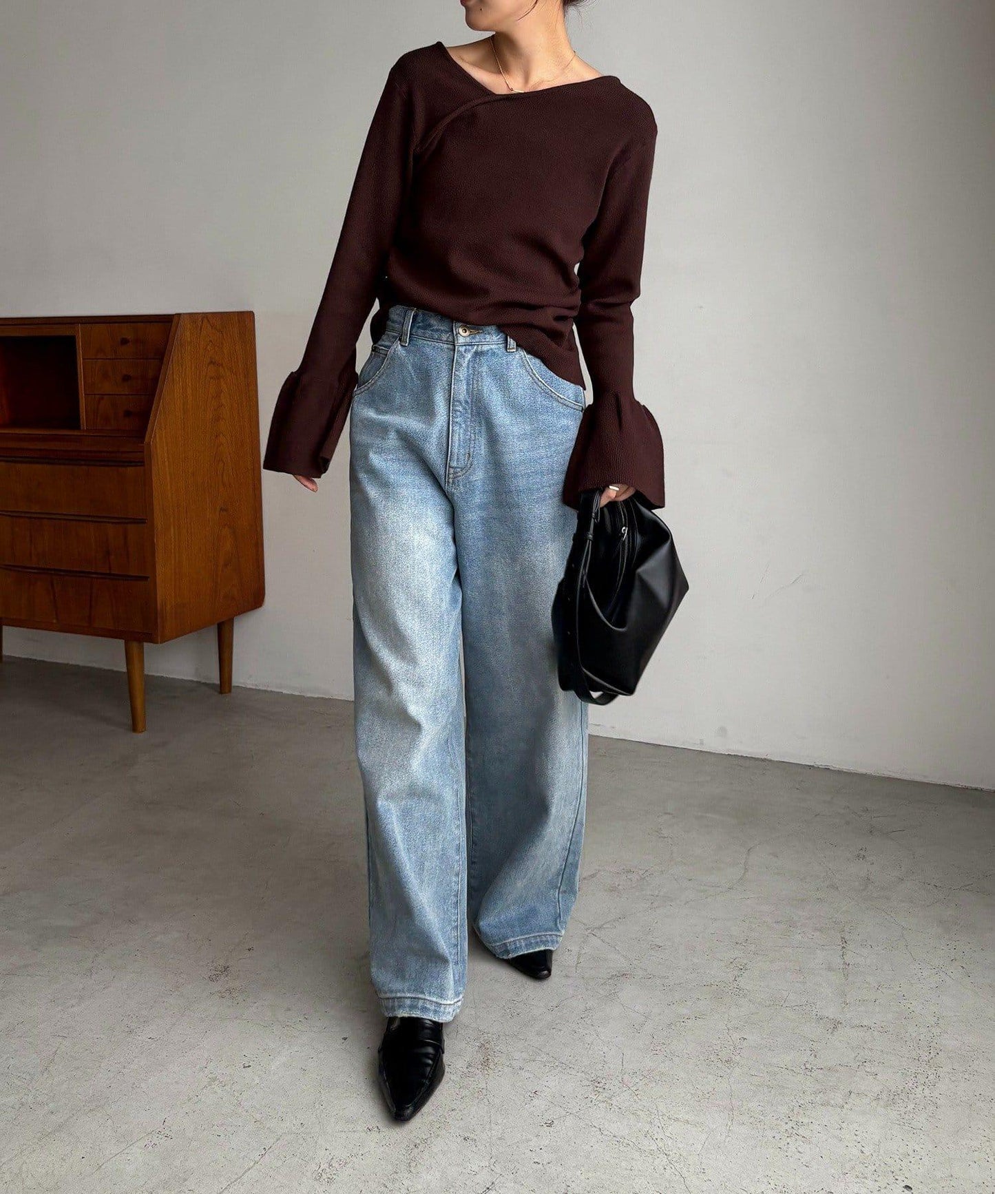 CAPRICIEUX LE'MAGE 喇叭袖 不對稱領 針織上衣