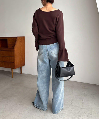 CAPRICIEUX LE'MAGE 喇叭袖 不對稱領 針織上衣