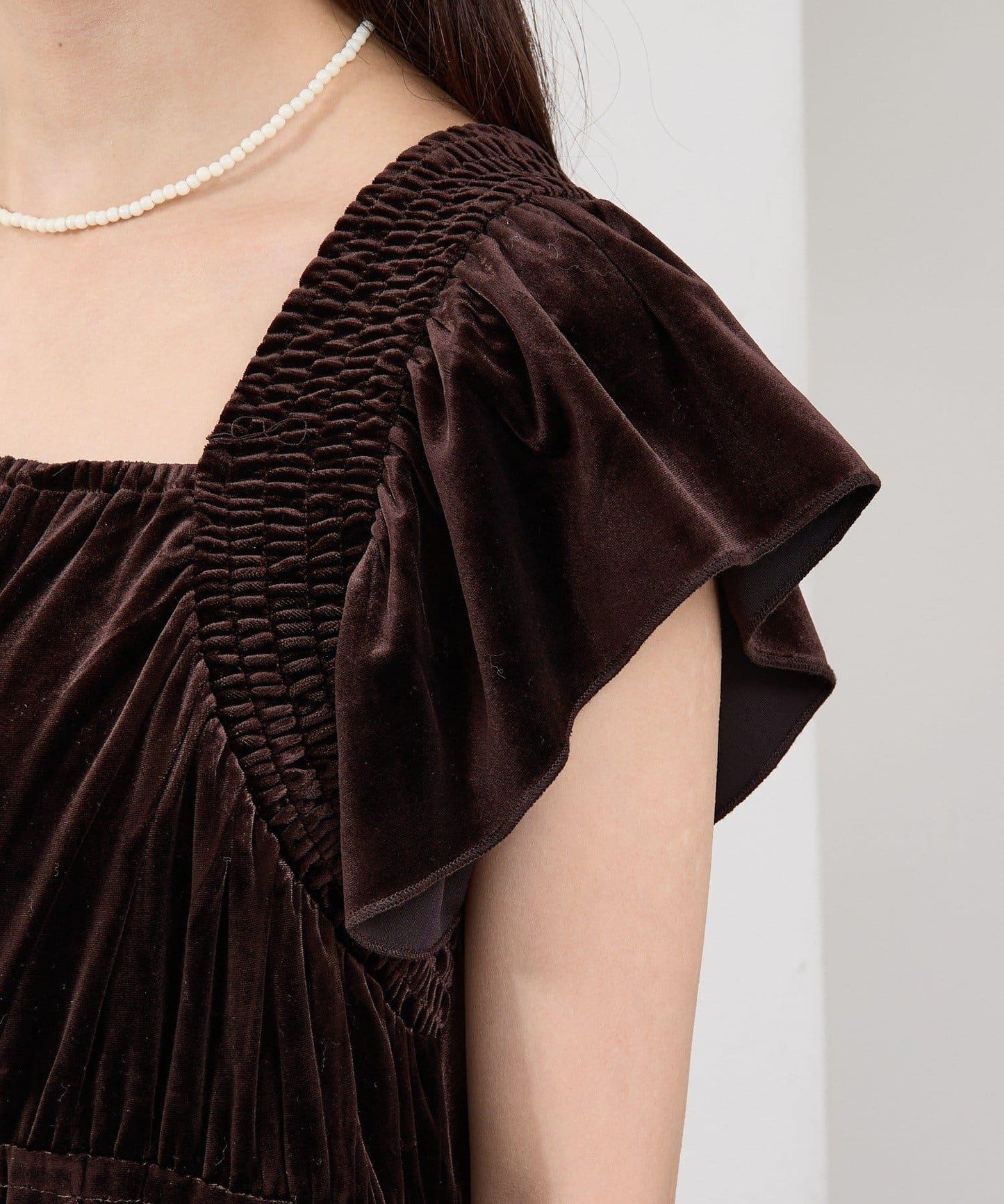 天鵝絨荷葉邊連體褲