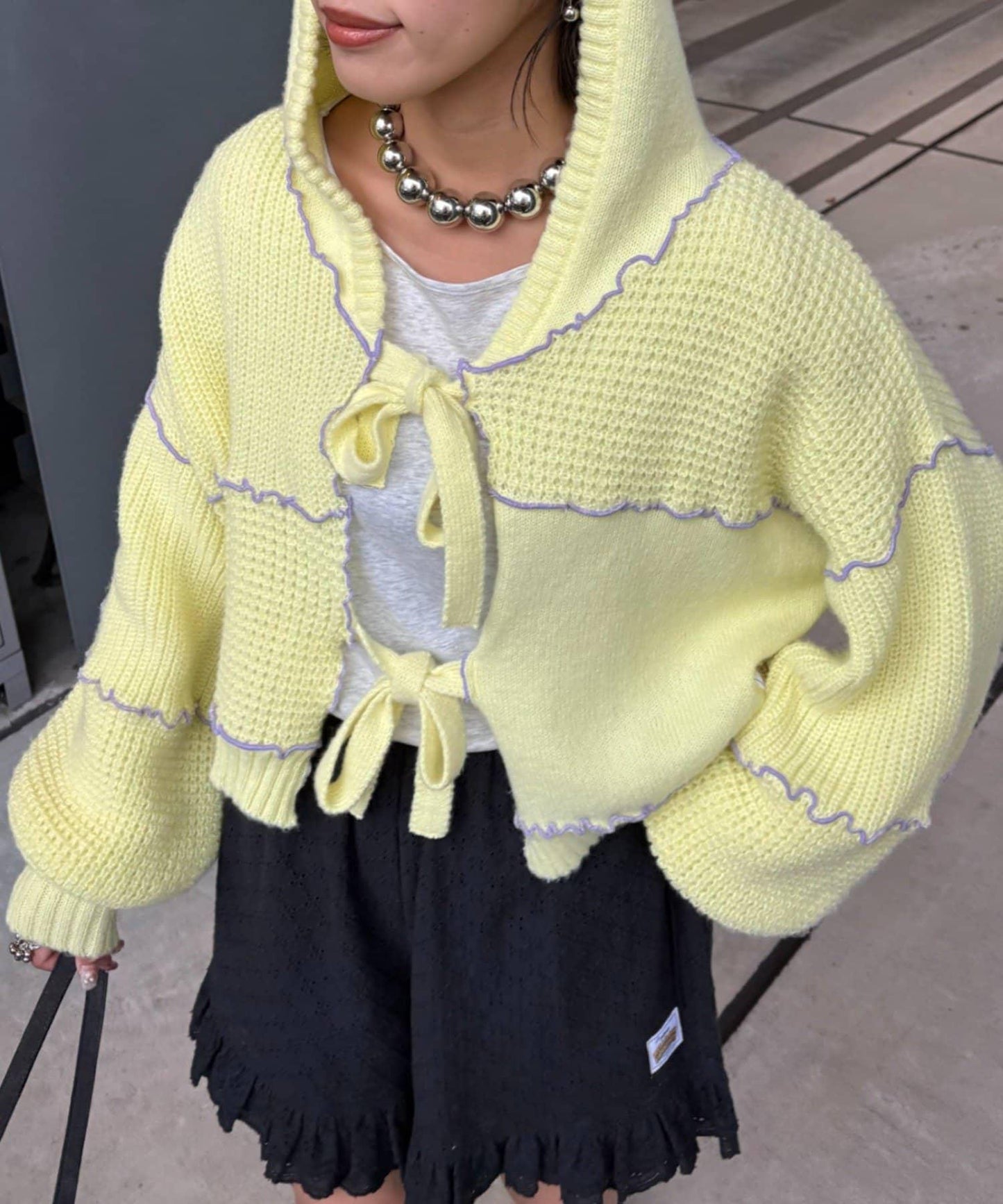 ★【HELLO.SANFRANCISCO/ハローサンフランシスコ】拼色荷葉邊拼接連帽開衫