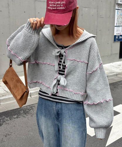 ★【HELLO.SANFRANCISCO/ハローサンフランシスコ】拼色荷葉邊拼接連帽開衫