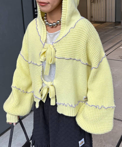 ★【HELLO.SANFRANCISCO/ハローサンフランシスコ】拼色荷葉邊拼接連帽開衫